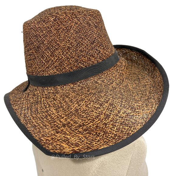 Vintage Custom-Made Artisan Magar Hatworks Millinery 17" Wide Brim Straw Sun Hat - Picture 12 of 16